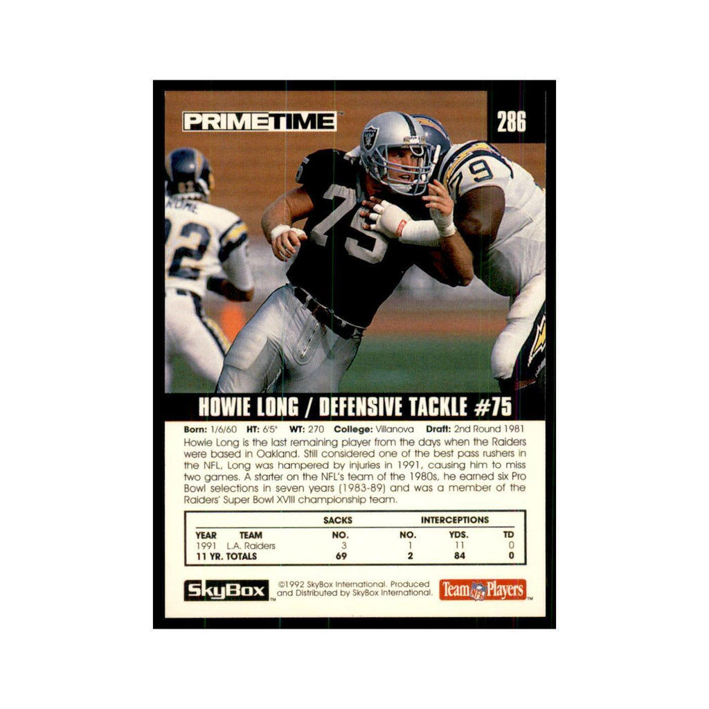 1992 SkyBox Primetime Howie Long Los Angeles Raiders #286