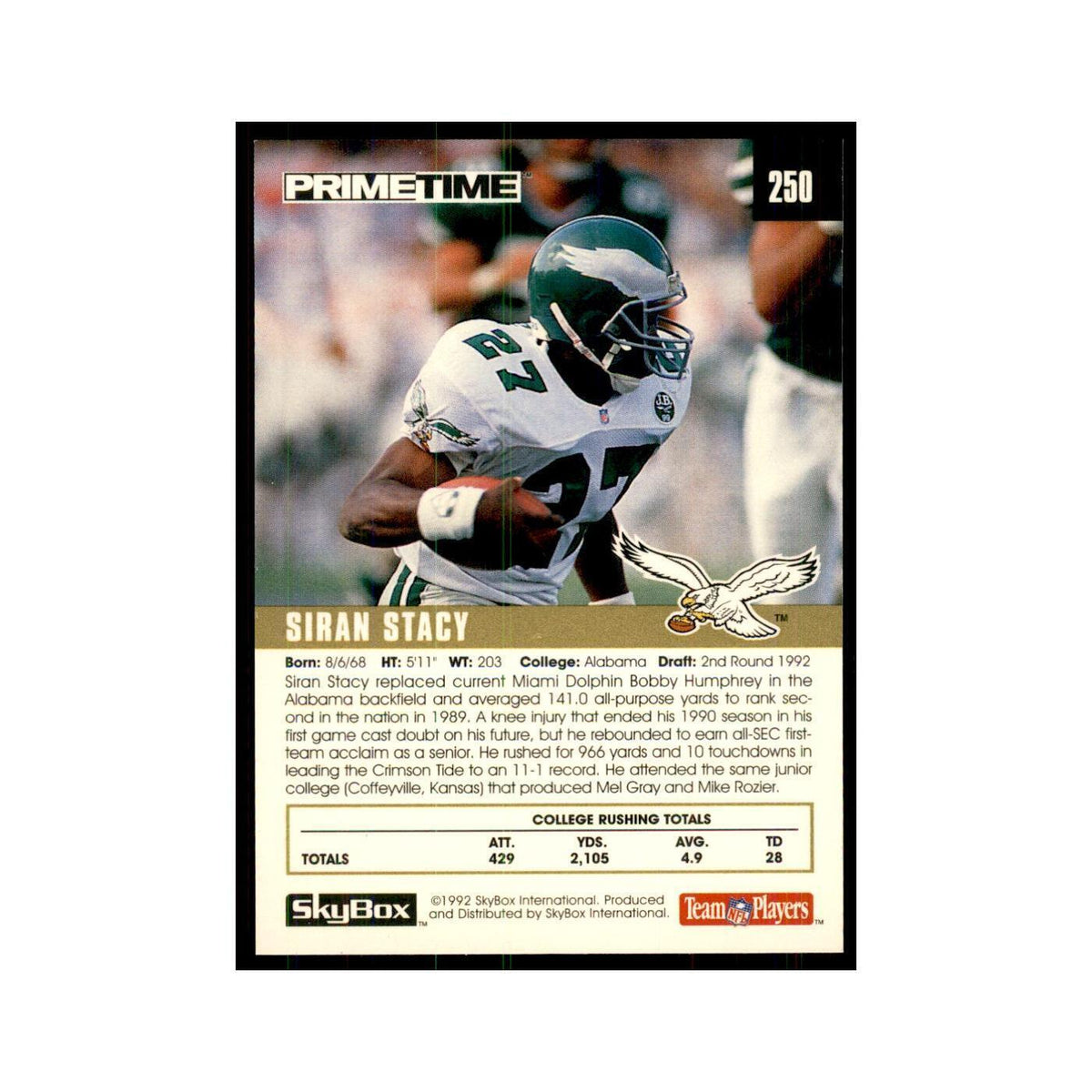 1992 SkyBox Primetime Siran Stacy RC Eagles #250