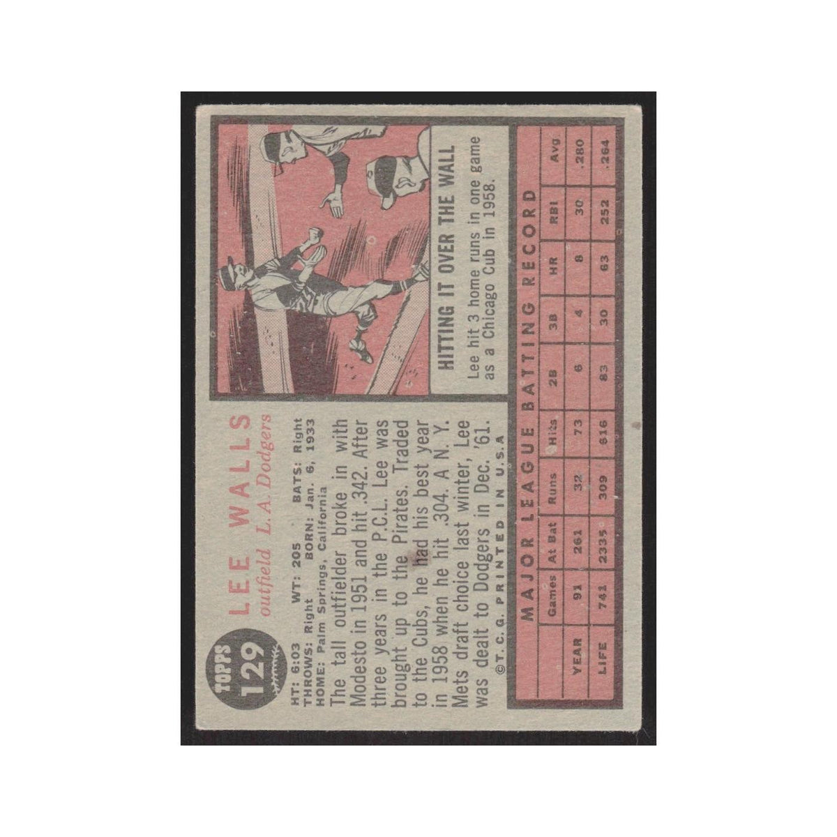 1962 Topps (damaged) Lee Walls Dodgers #129