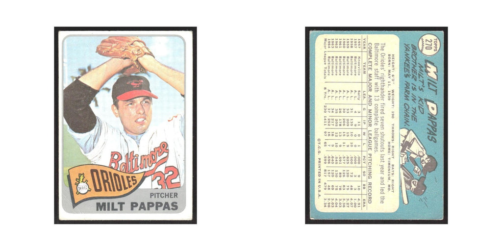 1965 Topps (damaged) Milt Pappas Orioles #270