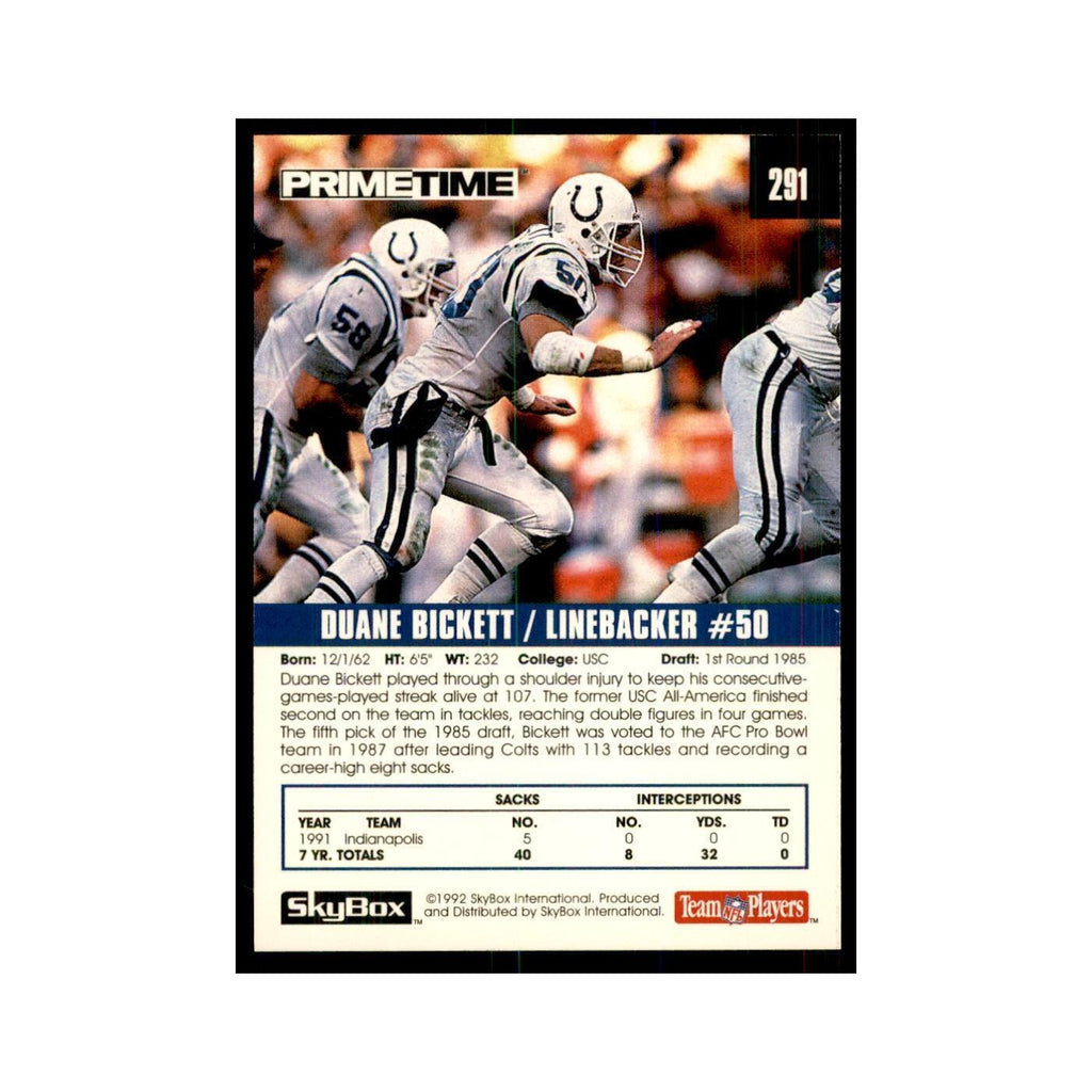 1992 SkyBox Primetime Duane Bickett Colts #291