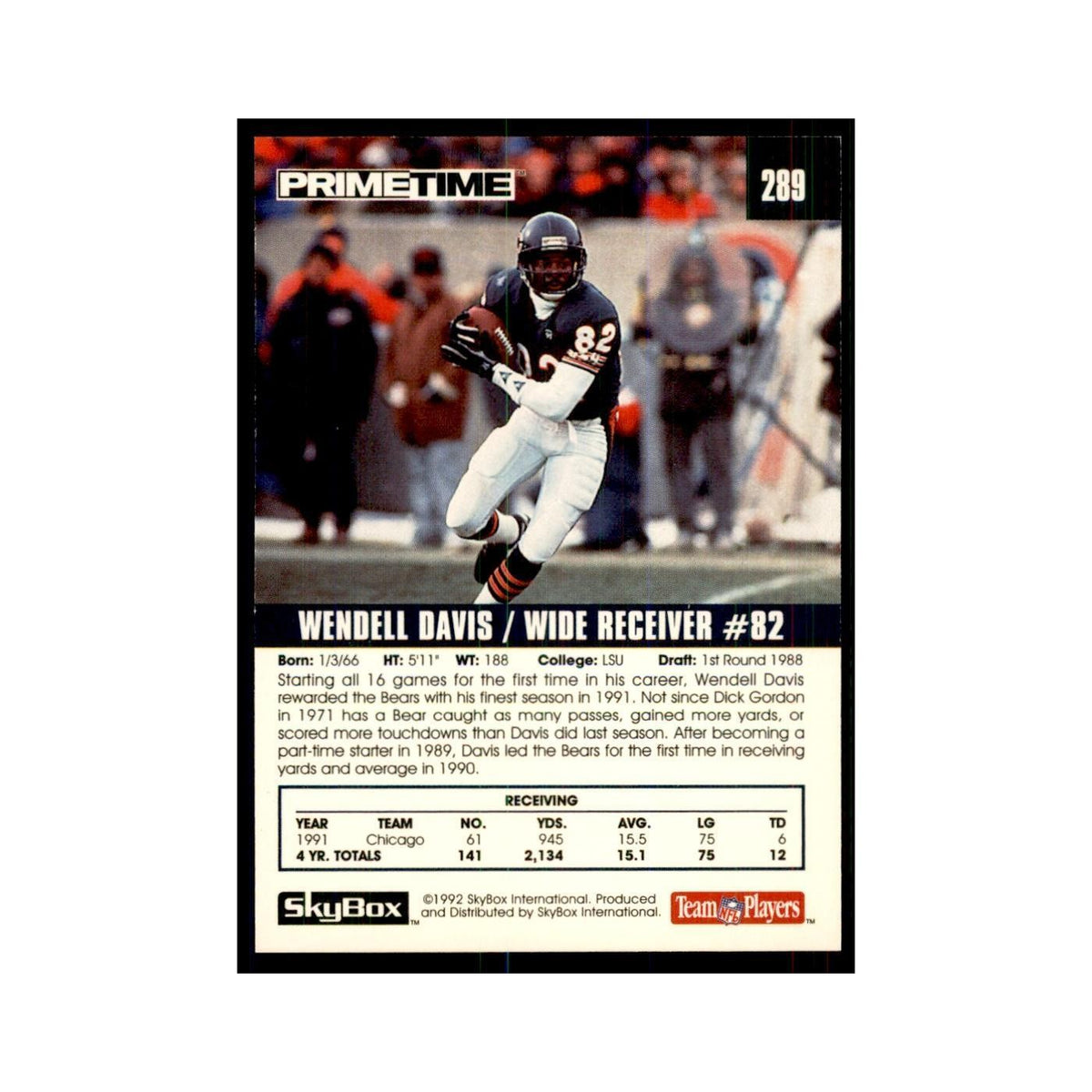 1992 SkyBox Primetime Wendell Davis Bears #289