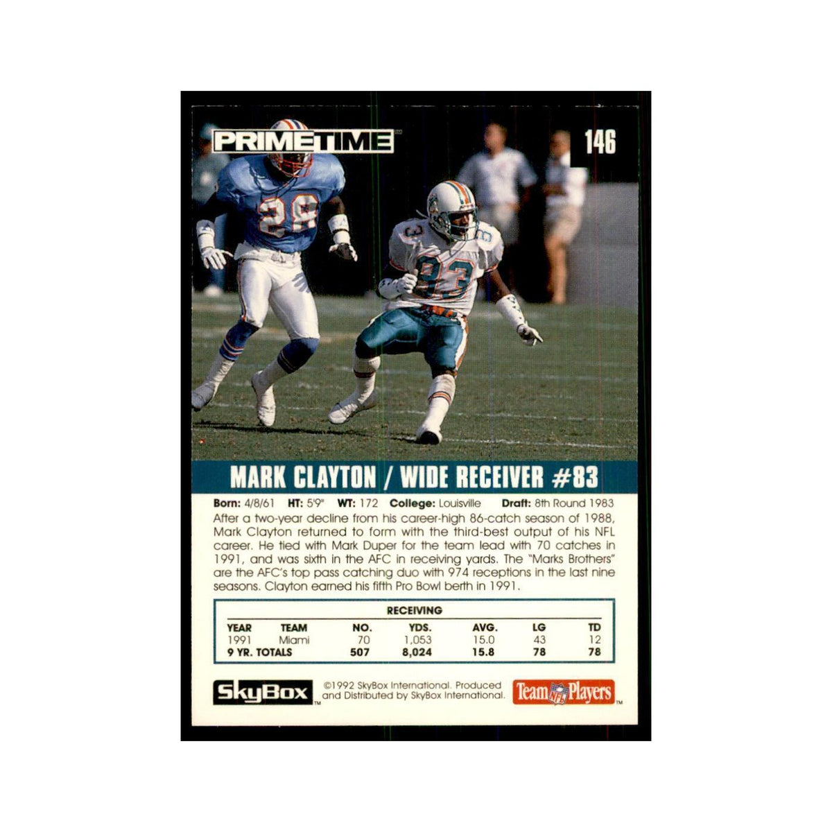 1992 SkyBox Primetime Mark Clayton Dolphins #146