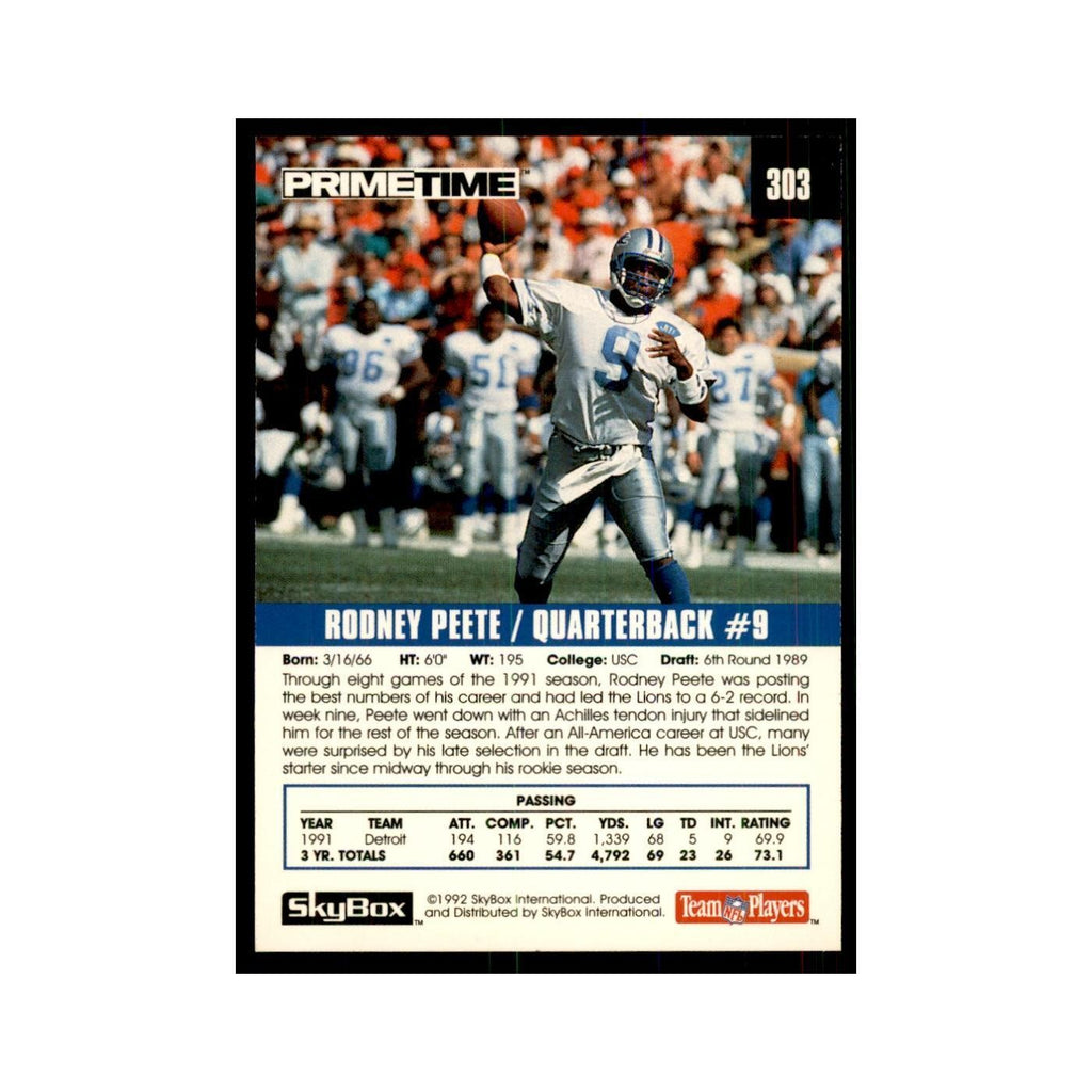 1992 SkyBox Primetime Rodney Peete Lions #303