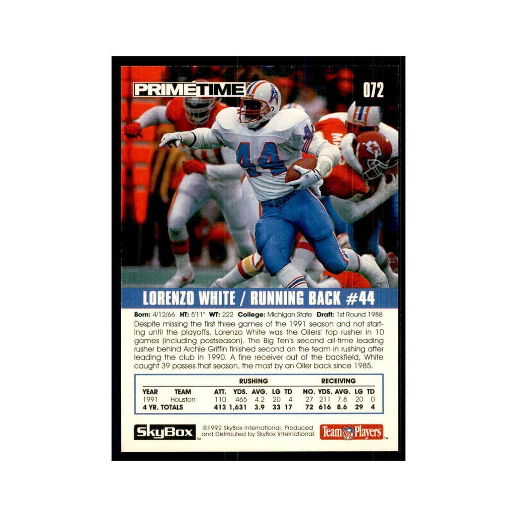 1992 SkyBox Primetime Lorenzo White Houston Oilers #72