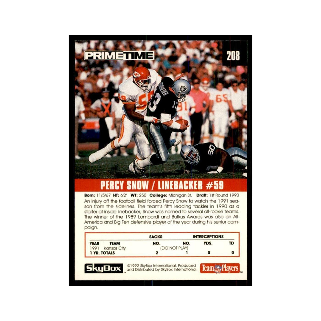 1992 SkyBox Primetime Percy Snow Chiefs #208