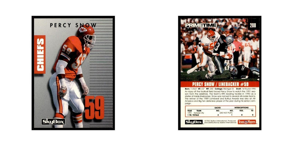 1992 SkyBox Primetime Percy Snow Chiefs #208
