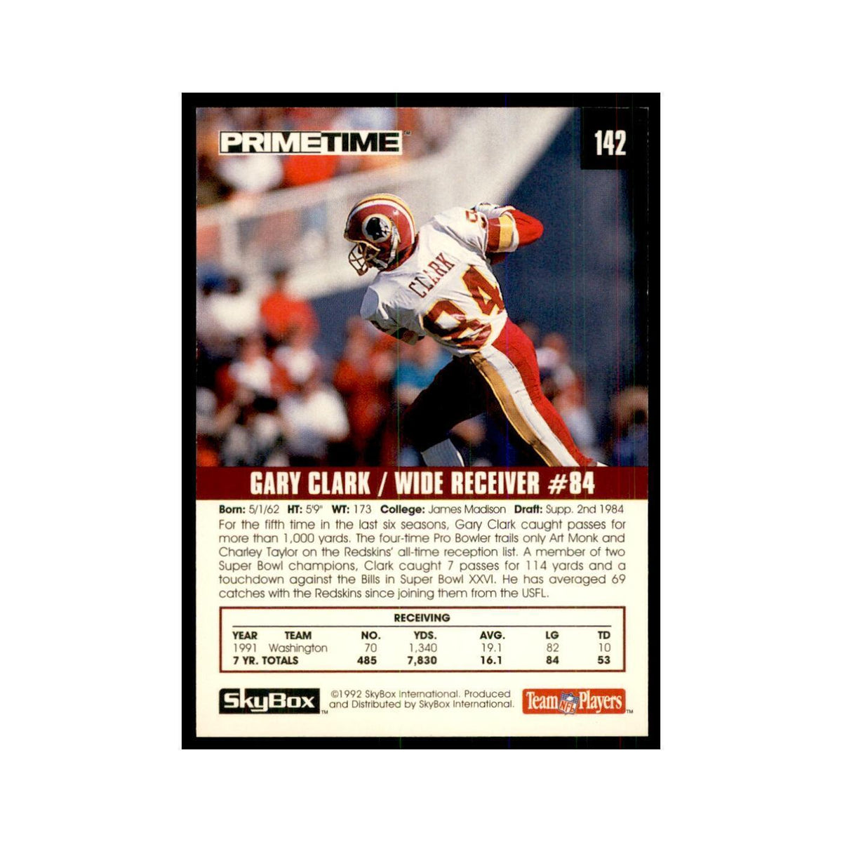 1992 SkyBox Primetime Gary Clark Redskins #142
