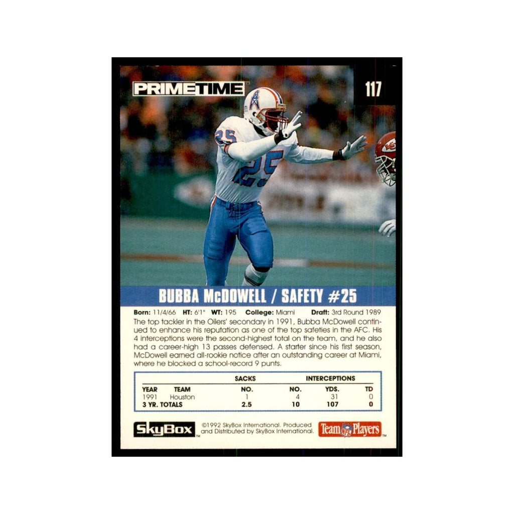 1992 SkyBox Primetime Bubba McDowell Houston Oilers #117