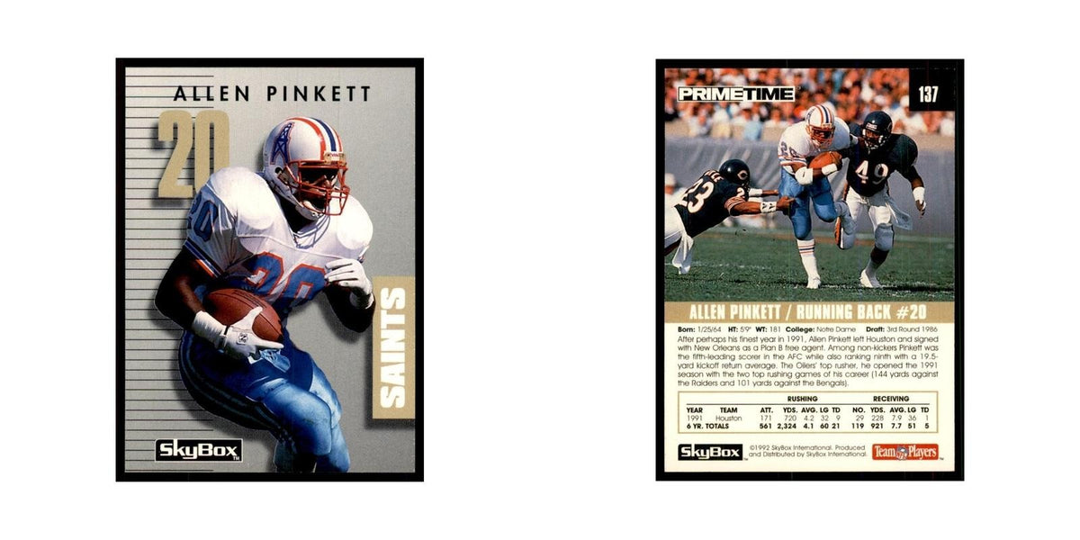 1992 SkyBox Primetime Allen Pinkett Saints #137