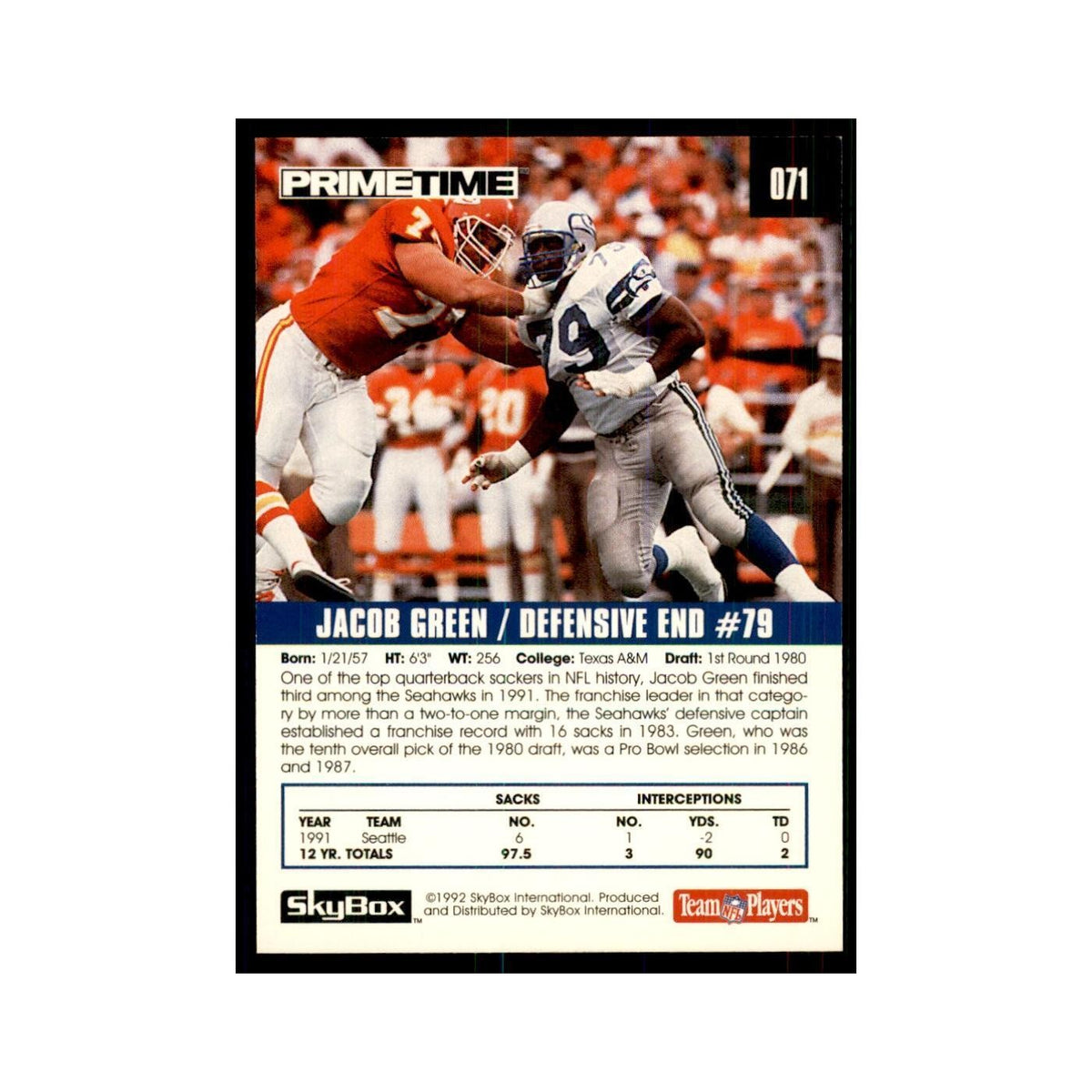 1992 SkyBox Primetime Jacob Green Seahawks #71