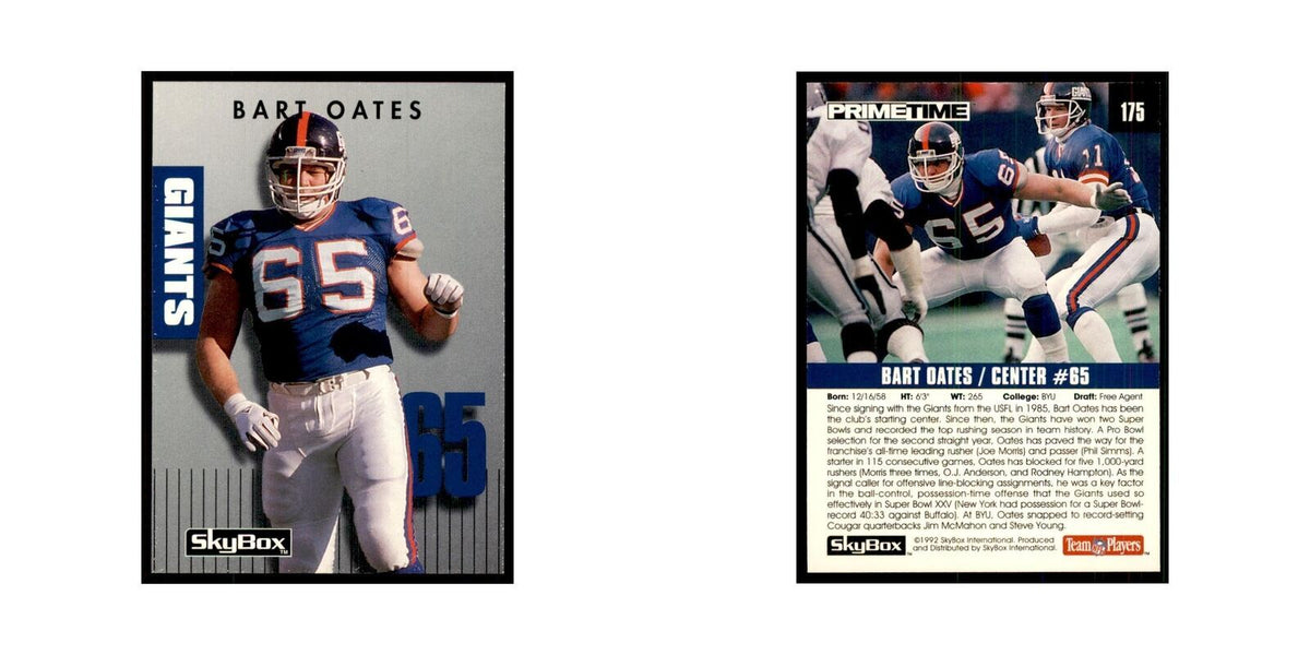 1992 SkyBox Primetime Bart Oates Giants #175