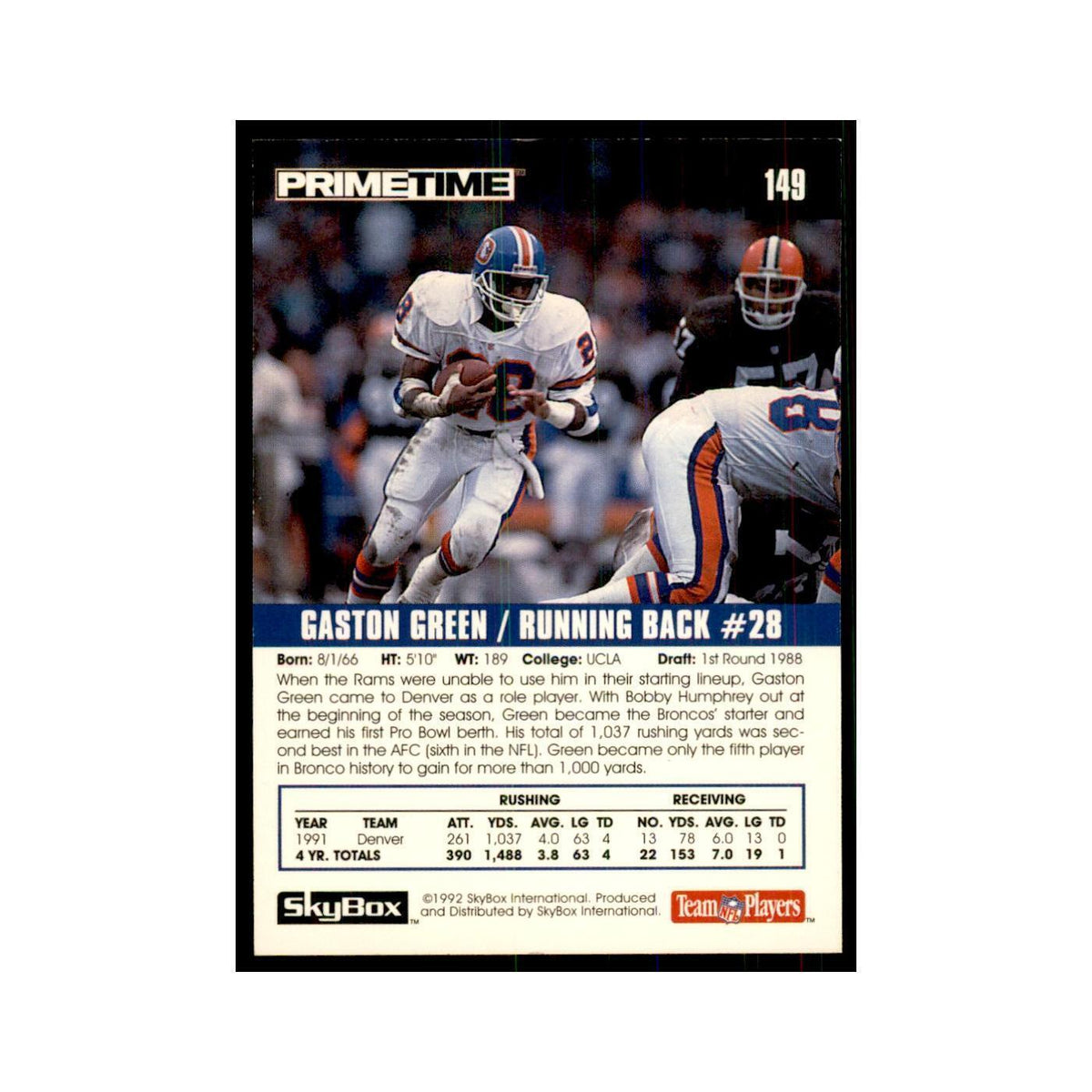 1992 SkyBox Primetime Gaston Green Broncos #149
