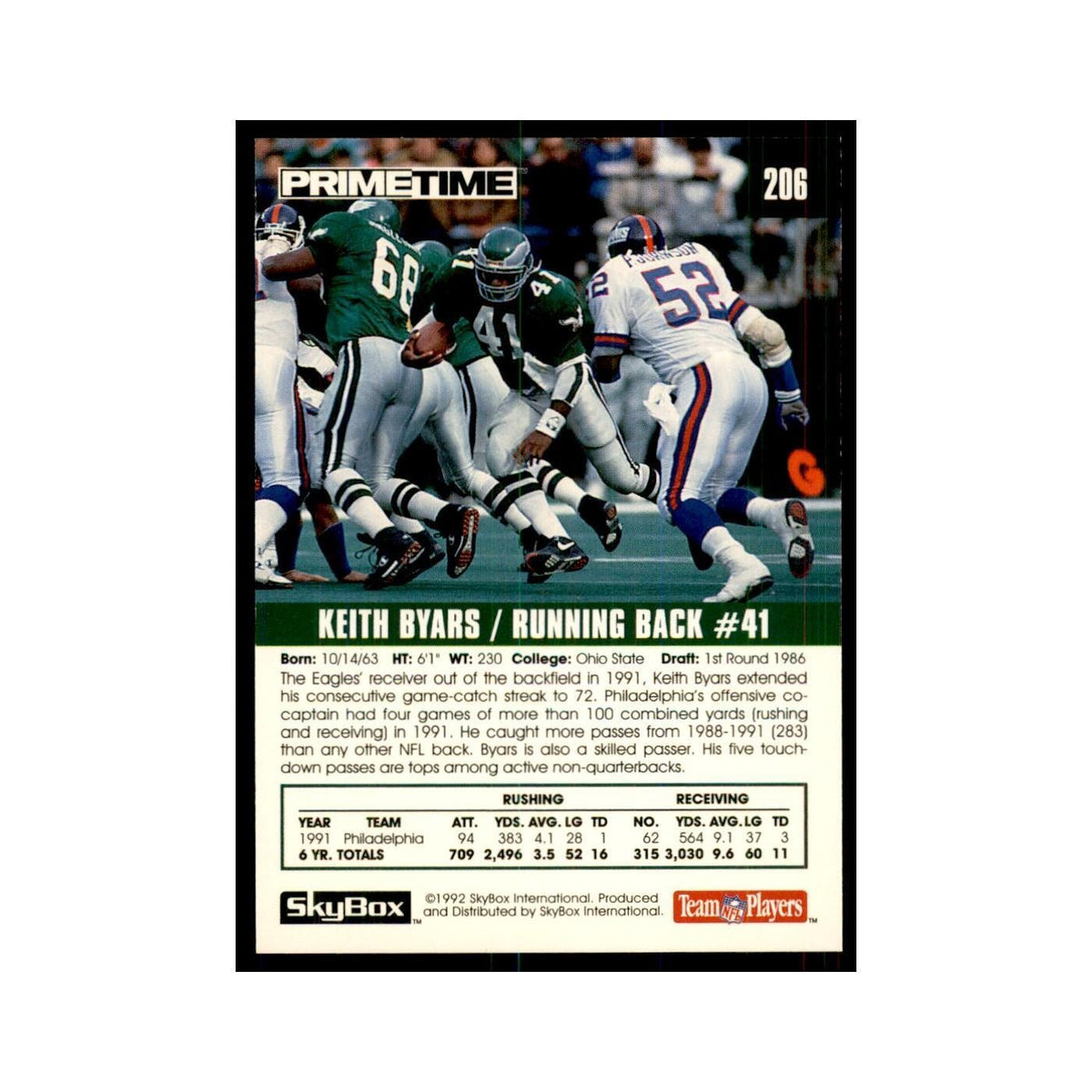 1992 SkyBox Primetime Keith Byars Eagles #206