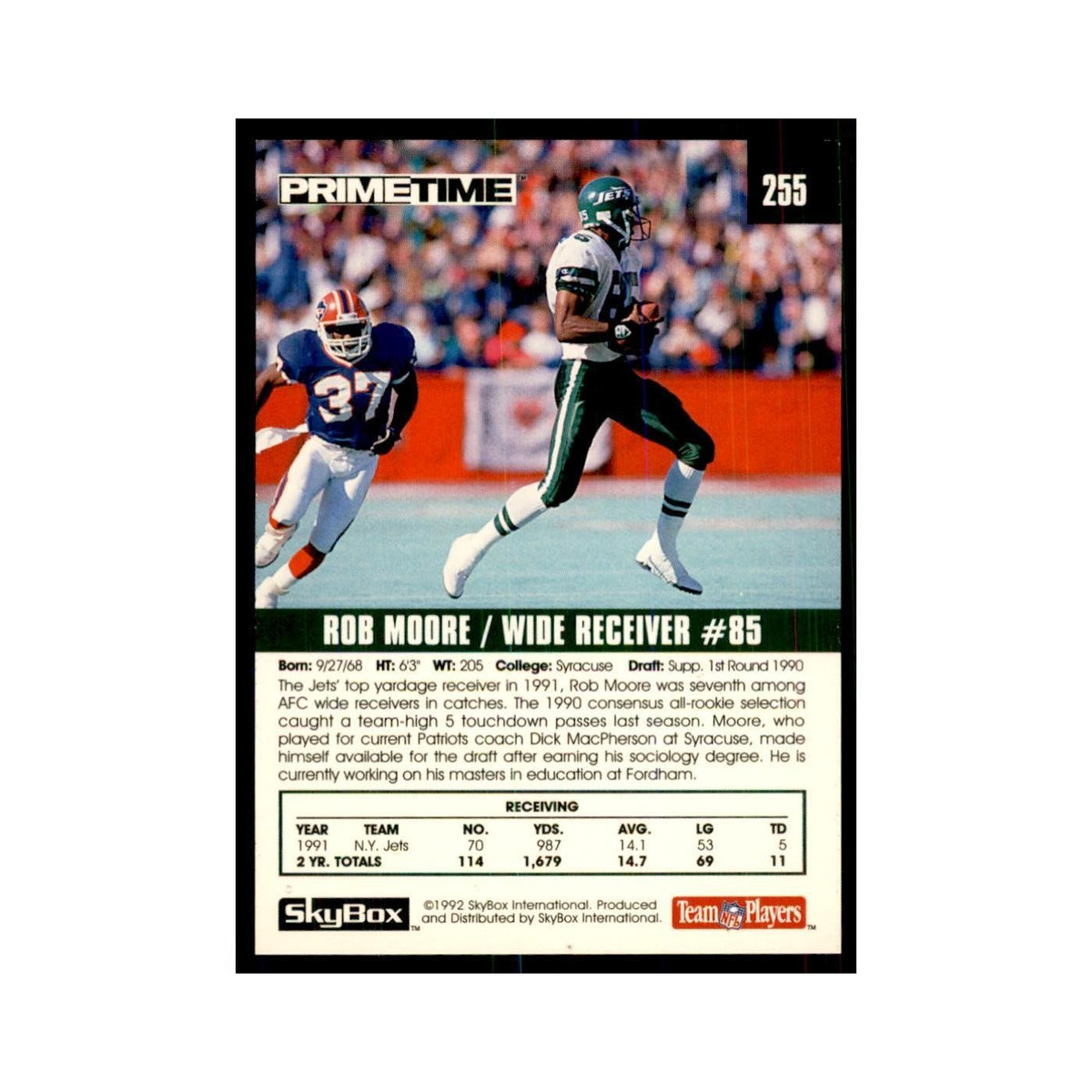 1992 SkyBox Primetime Rob Moore Jets #255