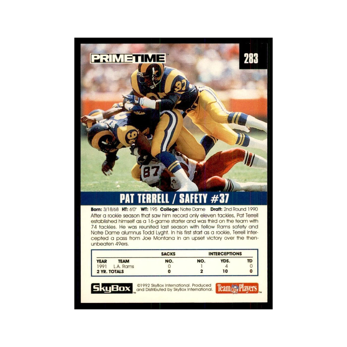 1992 SkyBox Primetime Pat Terrell Rams #283