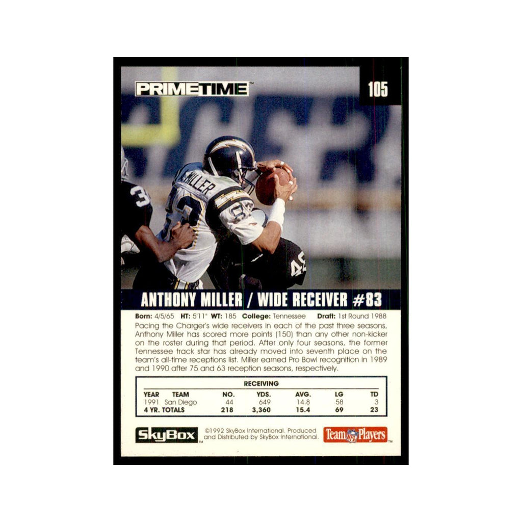 1992 SkyBox Primetime Anthony Miller San Diego Chargers #105