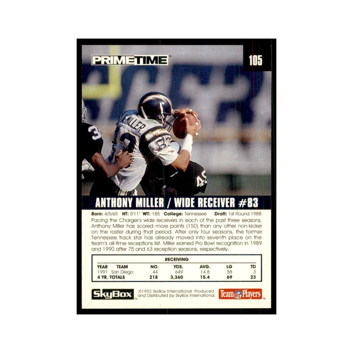 1992 SkyBox Primetime Anthony Miller San Diego Chargers #105