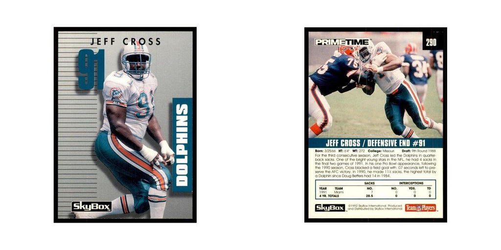 1992 SkyBox Primetime Jeff Cross Dolphins #290