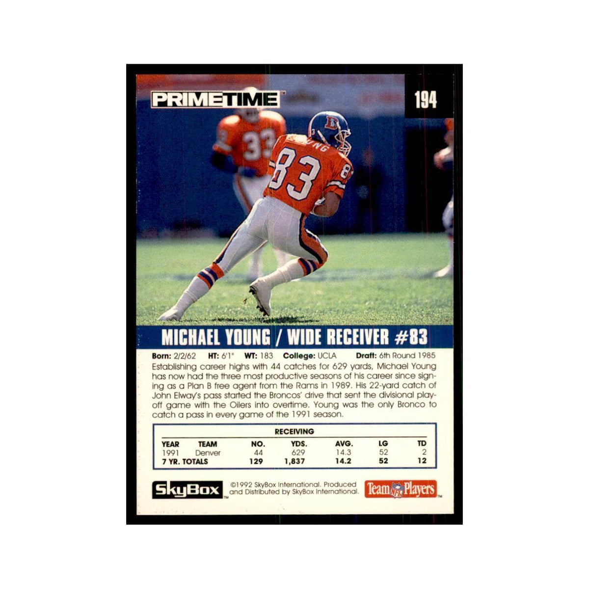 1992 SkyBox Primetime Michael Young Broncos #194