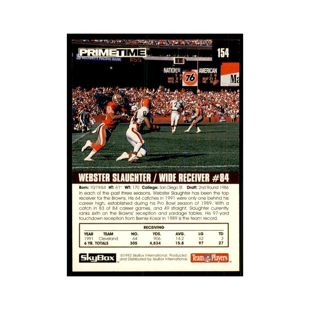1992 SkyBox Primetime Webster Slaughter Browns #154