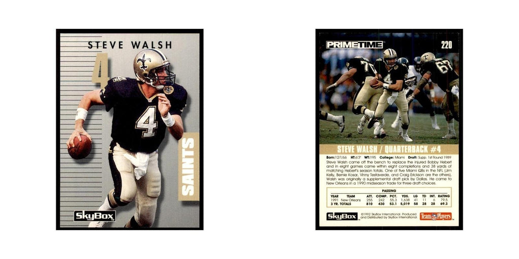1992 SkyBox Primetime Steve Walsh Saints #220