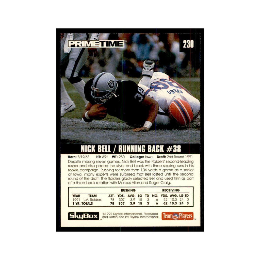 1992 SkyBox Primetime Nick Bell Los Angeles Raiders #230