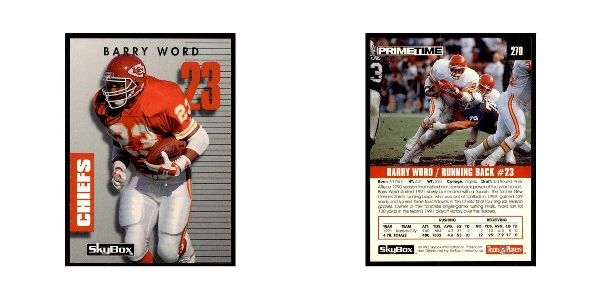 1992 SkyBox Primetime Barry Word Chiefs #270