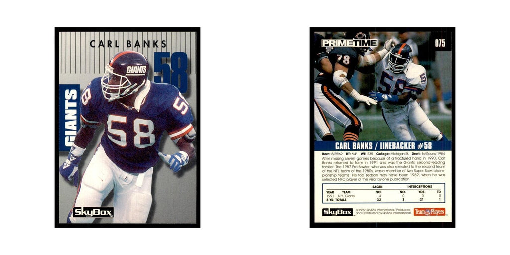 1992 SkyBox Primetime Carl Banks Giants #75