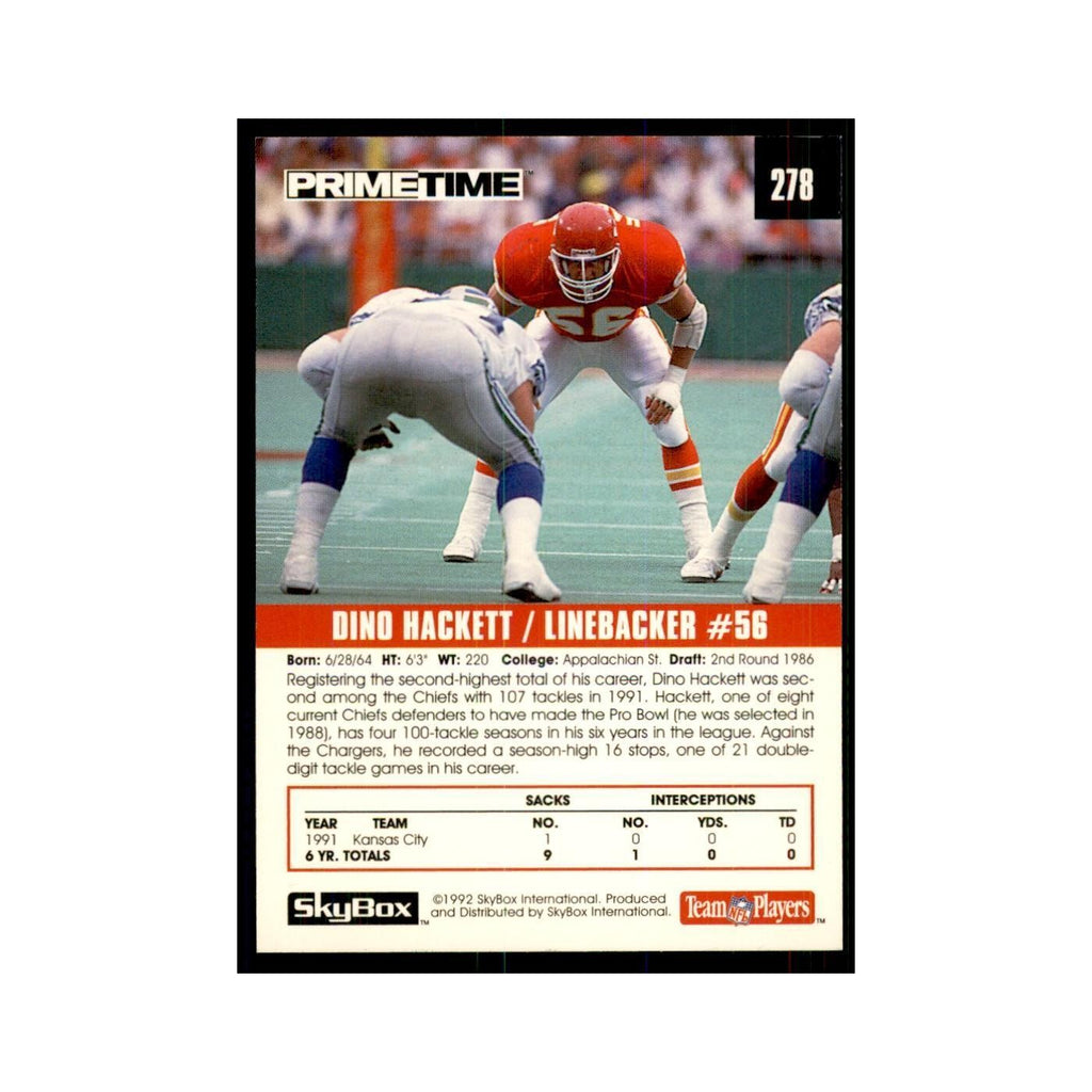 1992 SkyBox Primetime Dino Hackett Chiefs #278