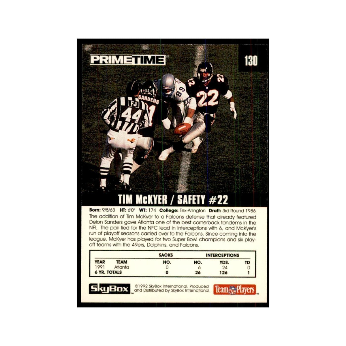 1992 SkyBox Primetime Tim McKyer Falcons #130