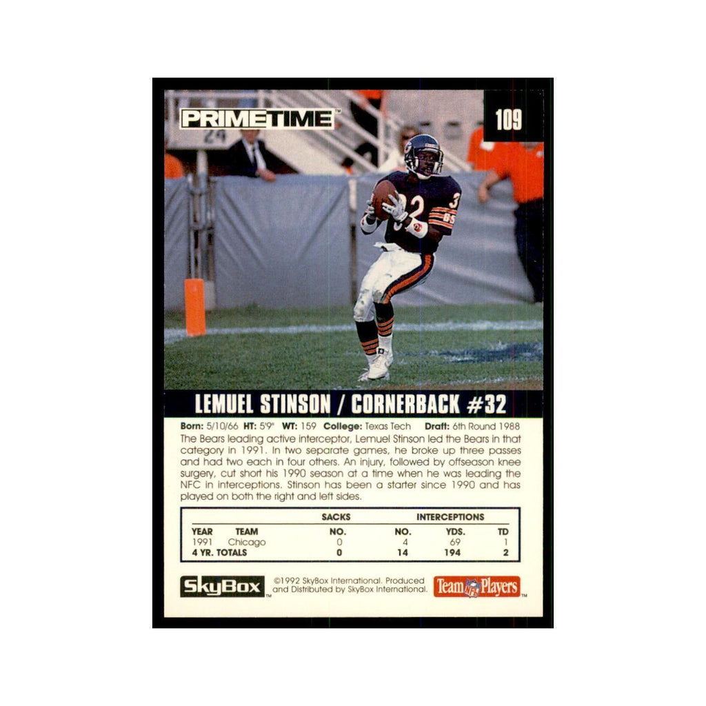 1992 SkyBox Primetime Lemuel Stinson Bears #109