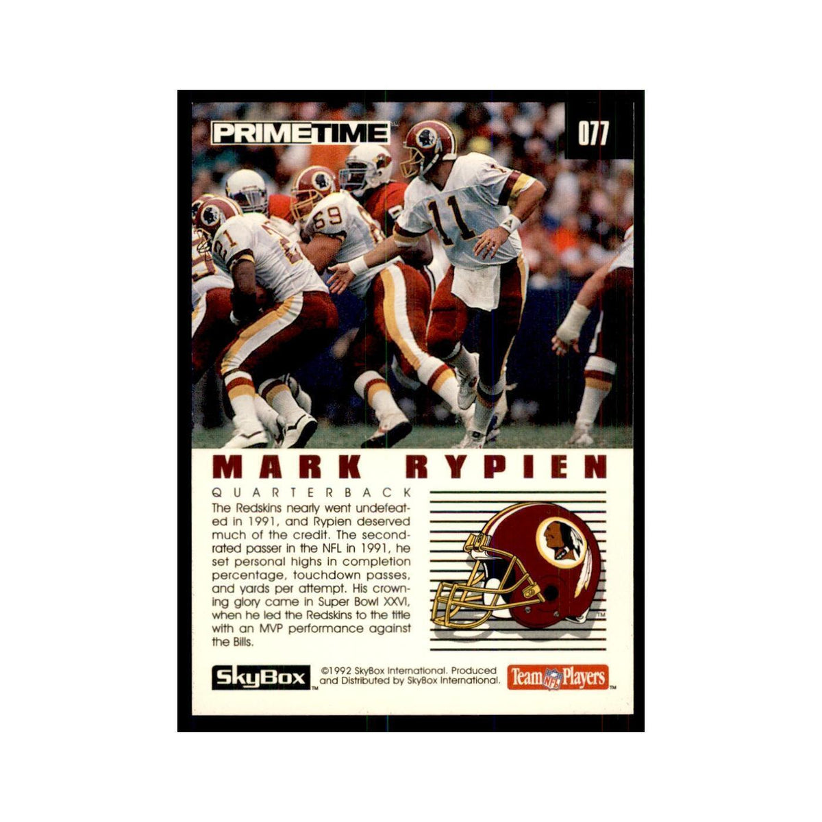 1992 SkyBox Primetime Mark Rypien Redskins #77