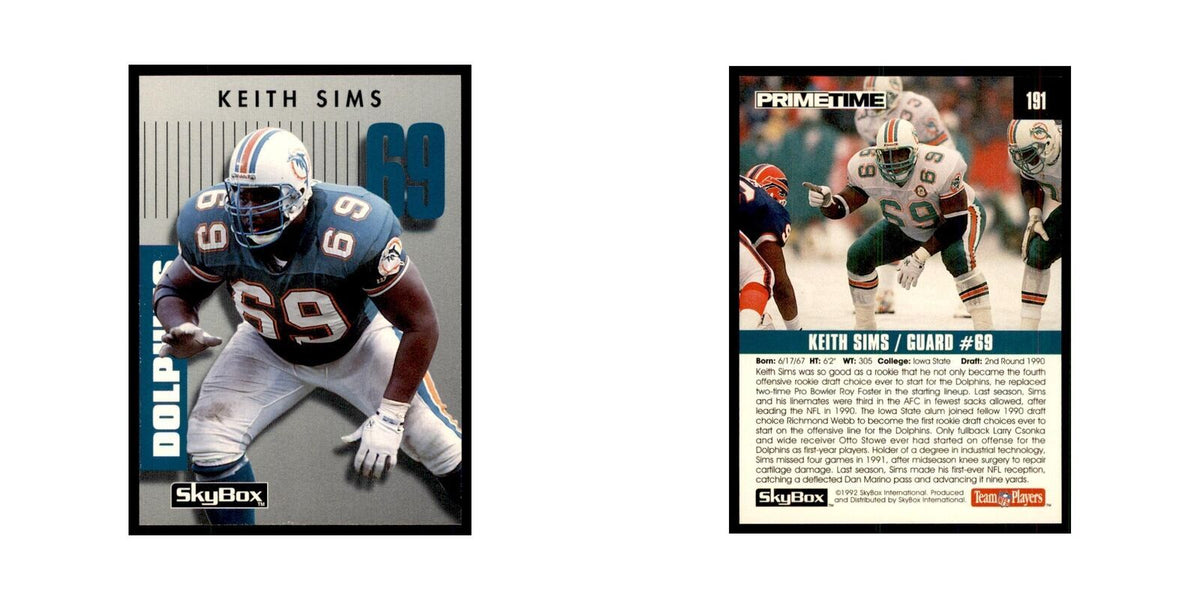1992 SkyBox Primetime Keith Sims Dolphins #191