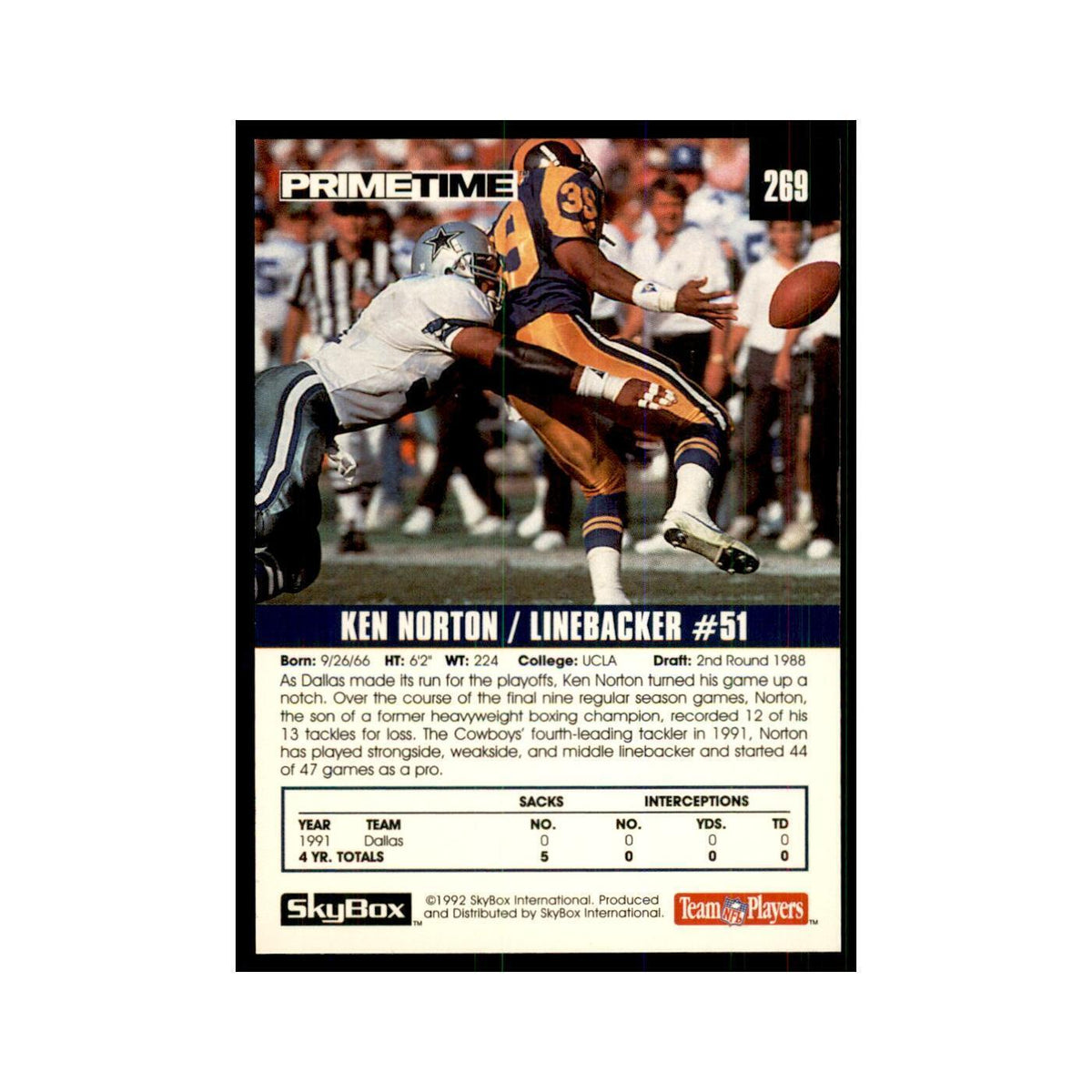 1992 SkyBox Primetime Ken Norton Cowboys #269