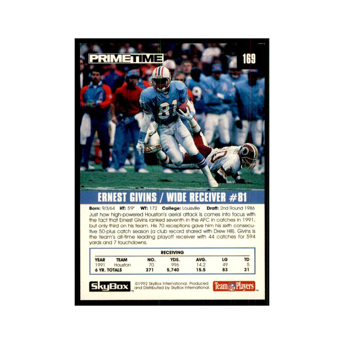 1992 SkyBox Primetime Ernest Givins Houston Oilers #169