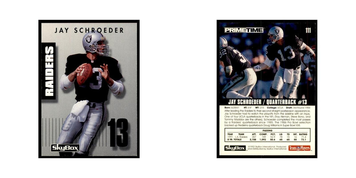 1992 SkyBox Primetime Jay Schroeder Los Angeles Raiders #111