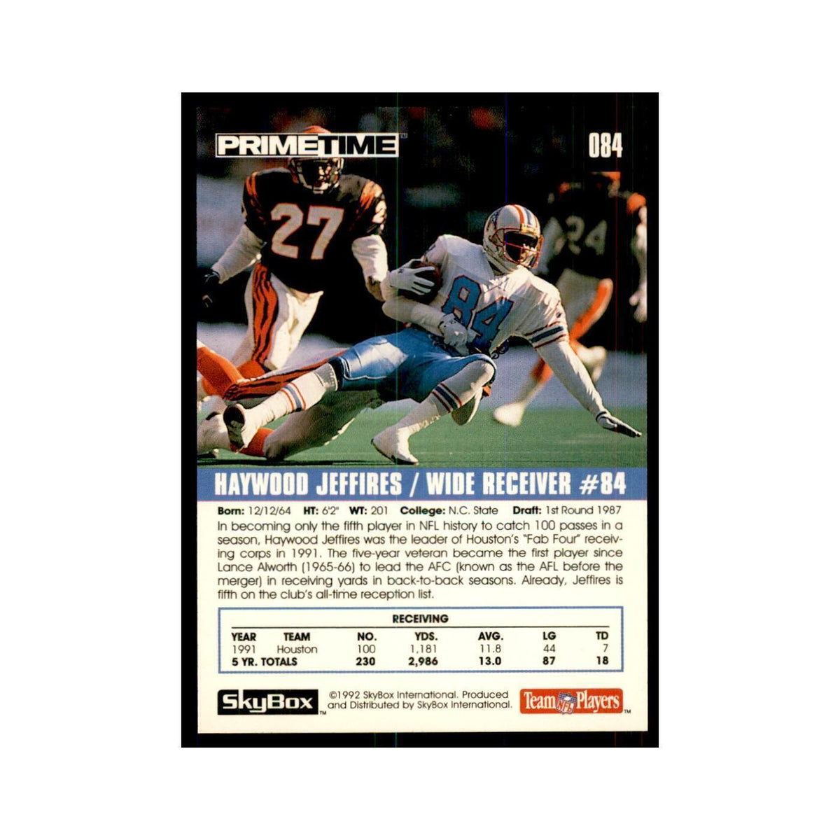 1992 SkyBox Primetime Haywood Jeffires Houston Oilers #84