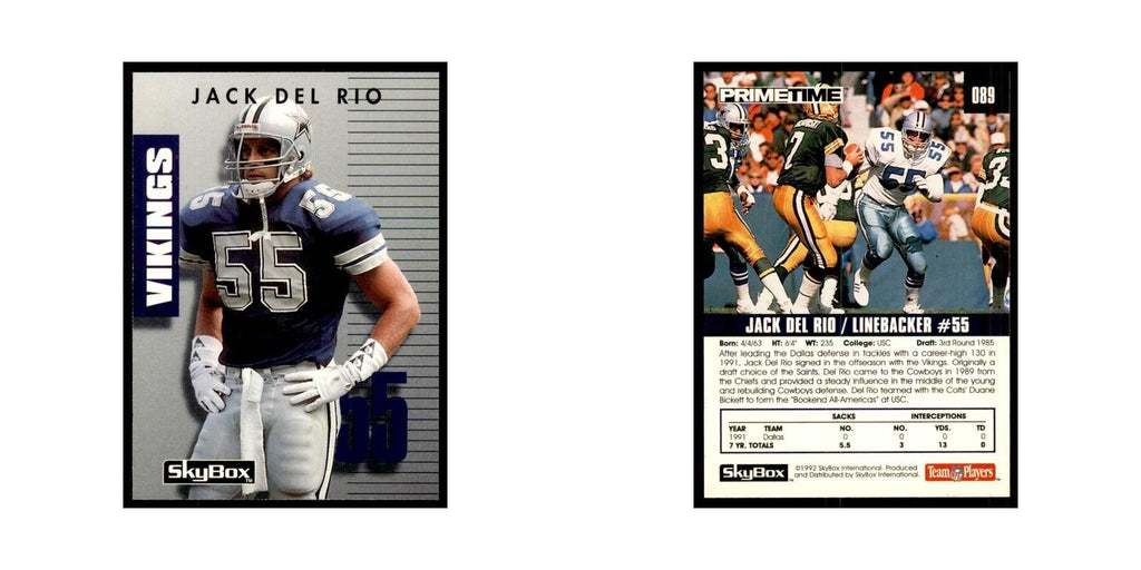1992 SkyBox Primetime Jack Del Rio Vikings #89