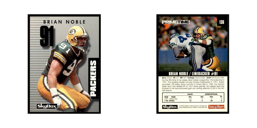 1992 SkyBox Primetime Brian Noble Packers #136