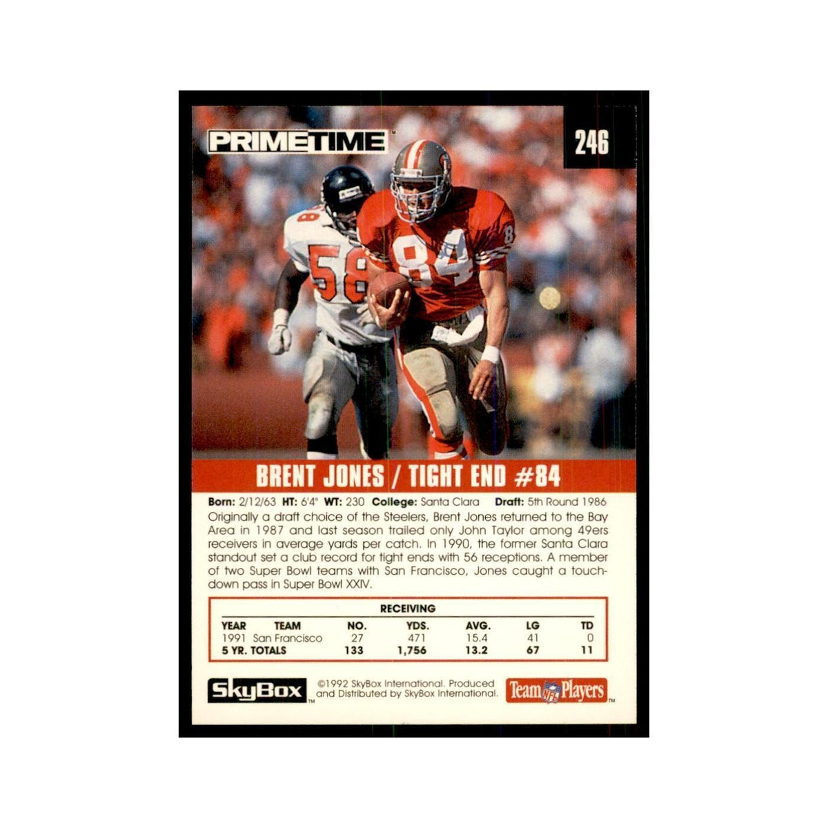 1992 SkyBox Primetime Brent Jones 49ers #246