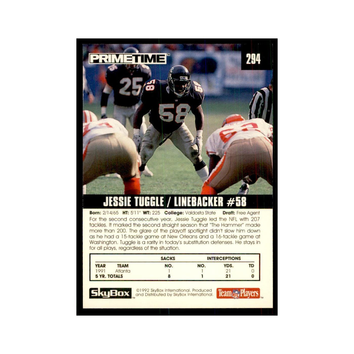 1992 SkyBox Primetime Jessie Tuggle Falcons #294