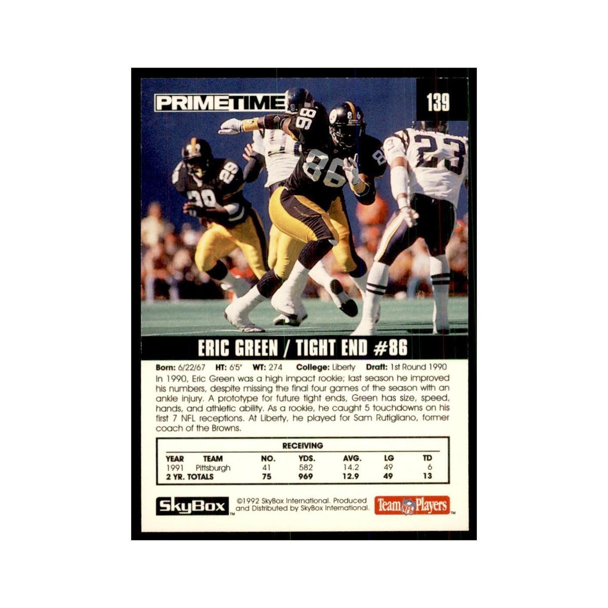 1992 SkyBox Primetime Eric Green Steelers #139