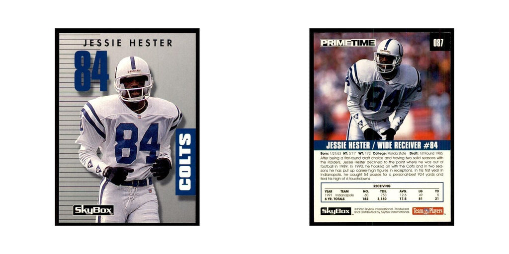1992 SkyBox Primetime Jessie Hester Colts #87