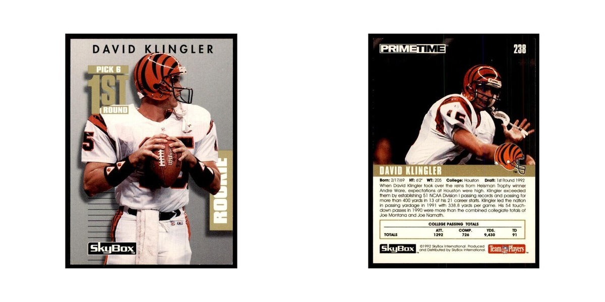 1992 SkyBox Primetime David Klingler RC Bengals #238