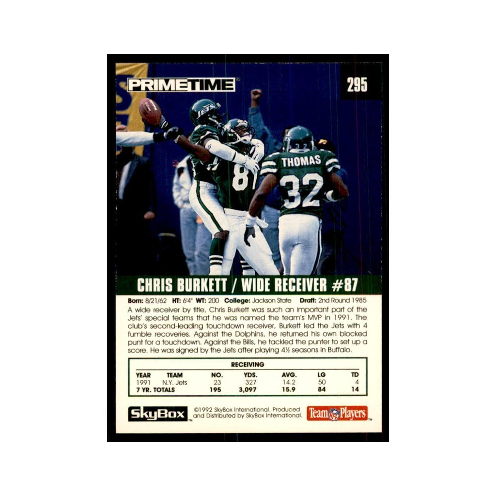 1992 SkyBox Primetime Chris Burkett Jets #295