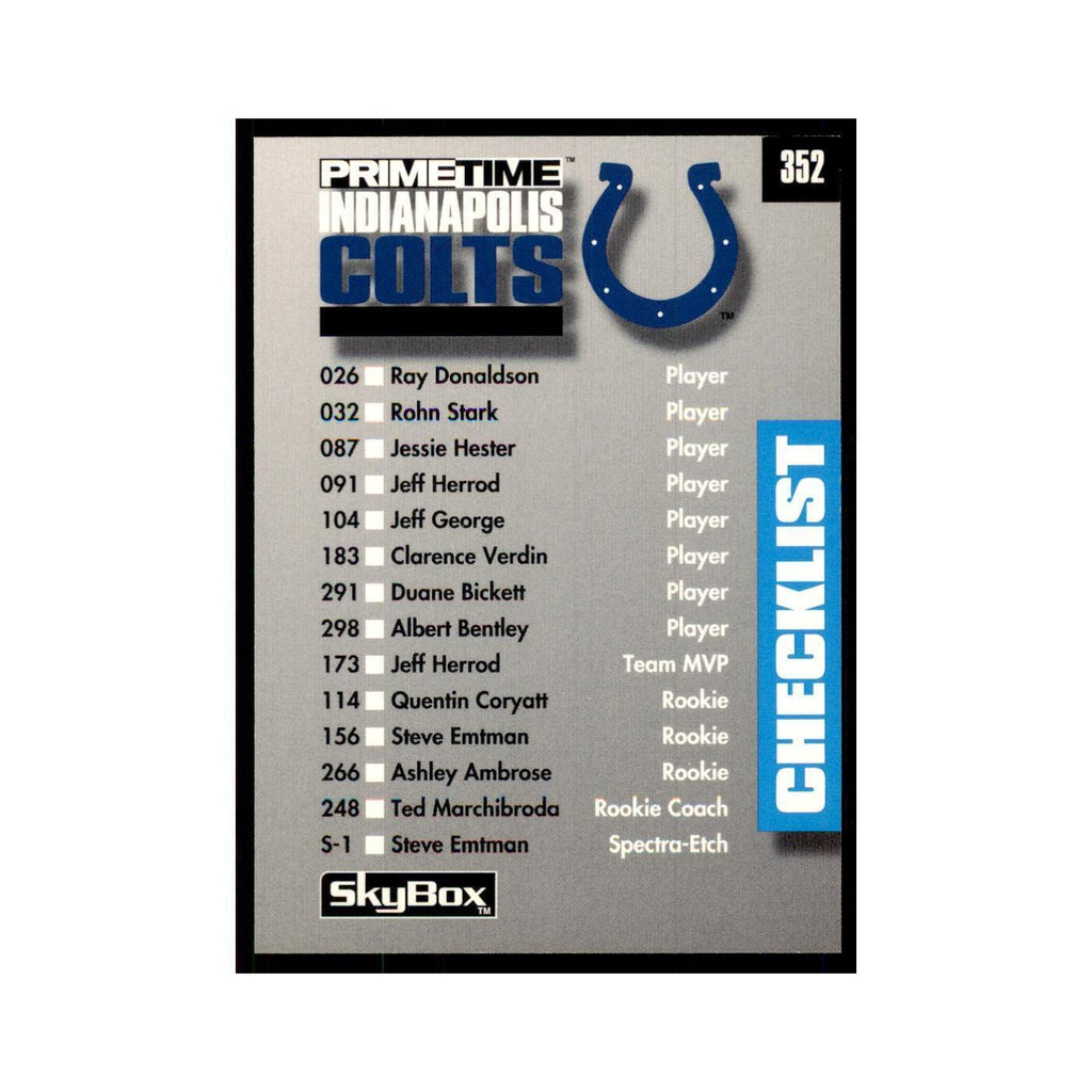 1992 SkyBox Primetime Checklist Colts #352