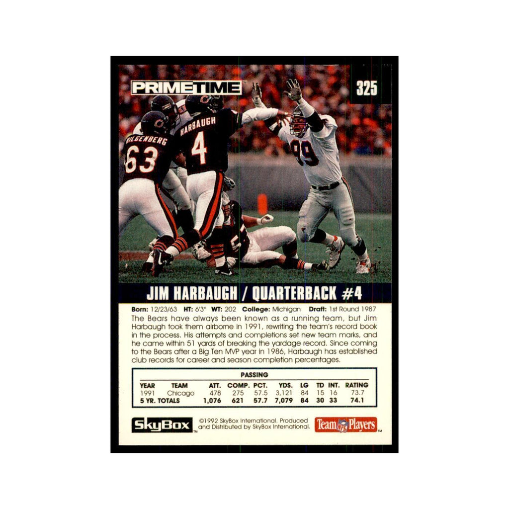 1992 SkyBox Primetime Jim Harbaugh Bears #325