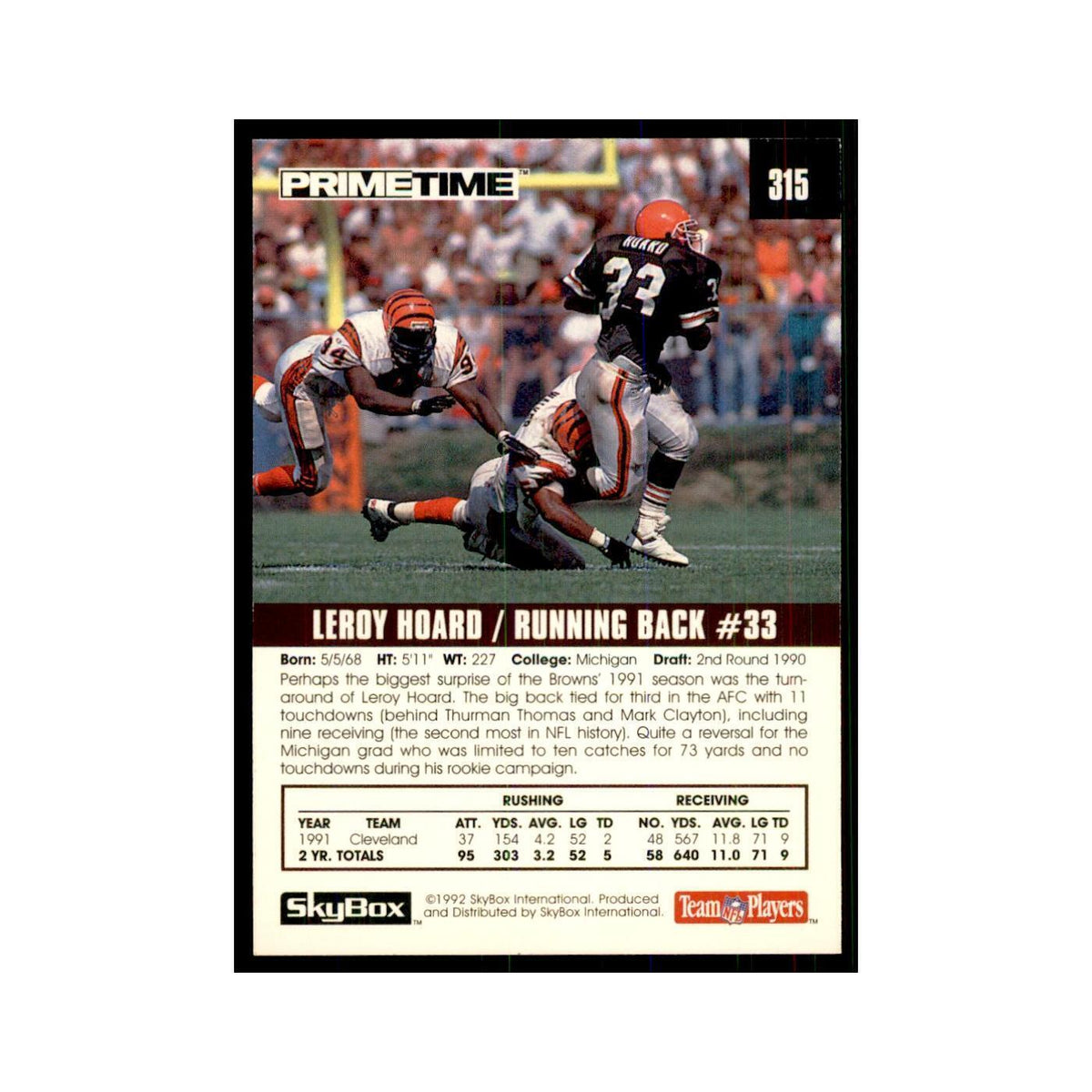 1992 SkyBox Primetime Leroy Hoard Browns #315