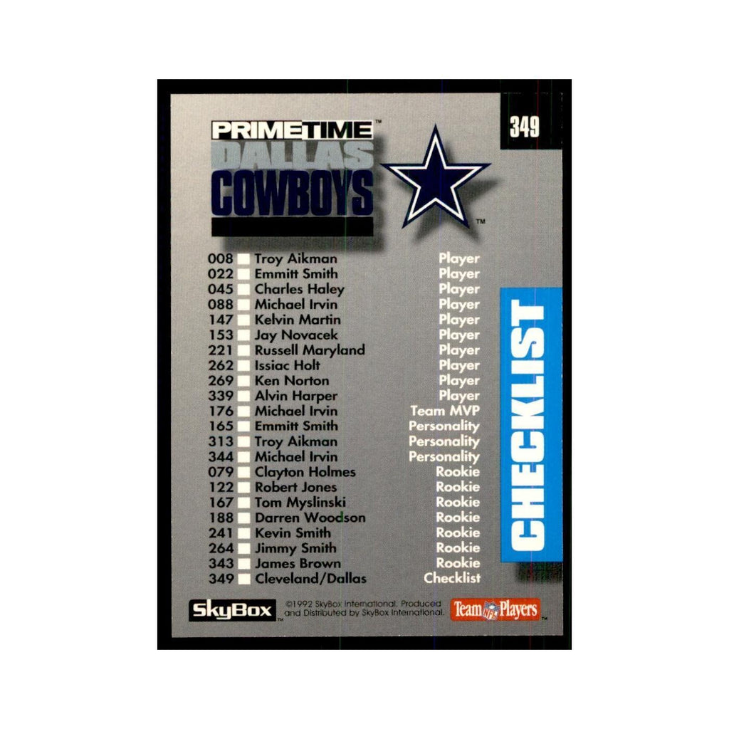 1992 SkyBox Primetime Checklist Cleveland Browns/Dallas Cowboys #349